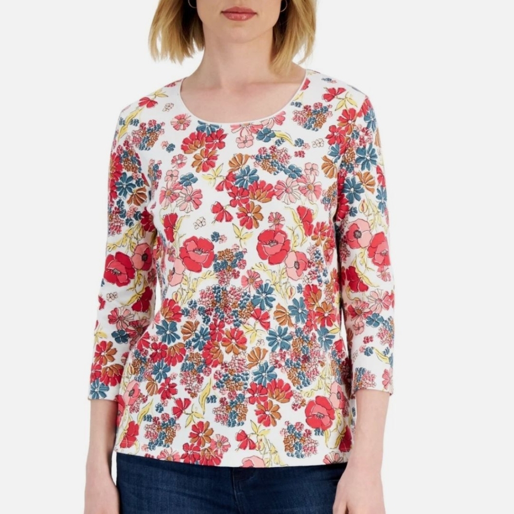 Karen Scott Petite XXL Multicolor Floral Blouse NWT